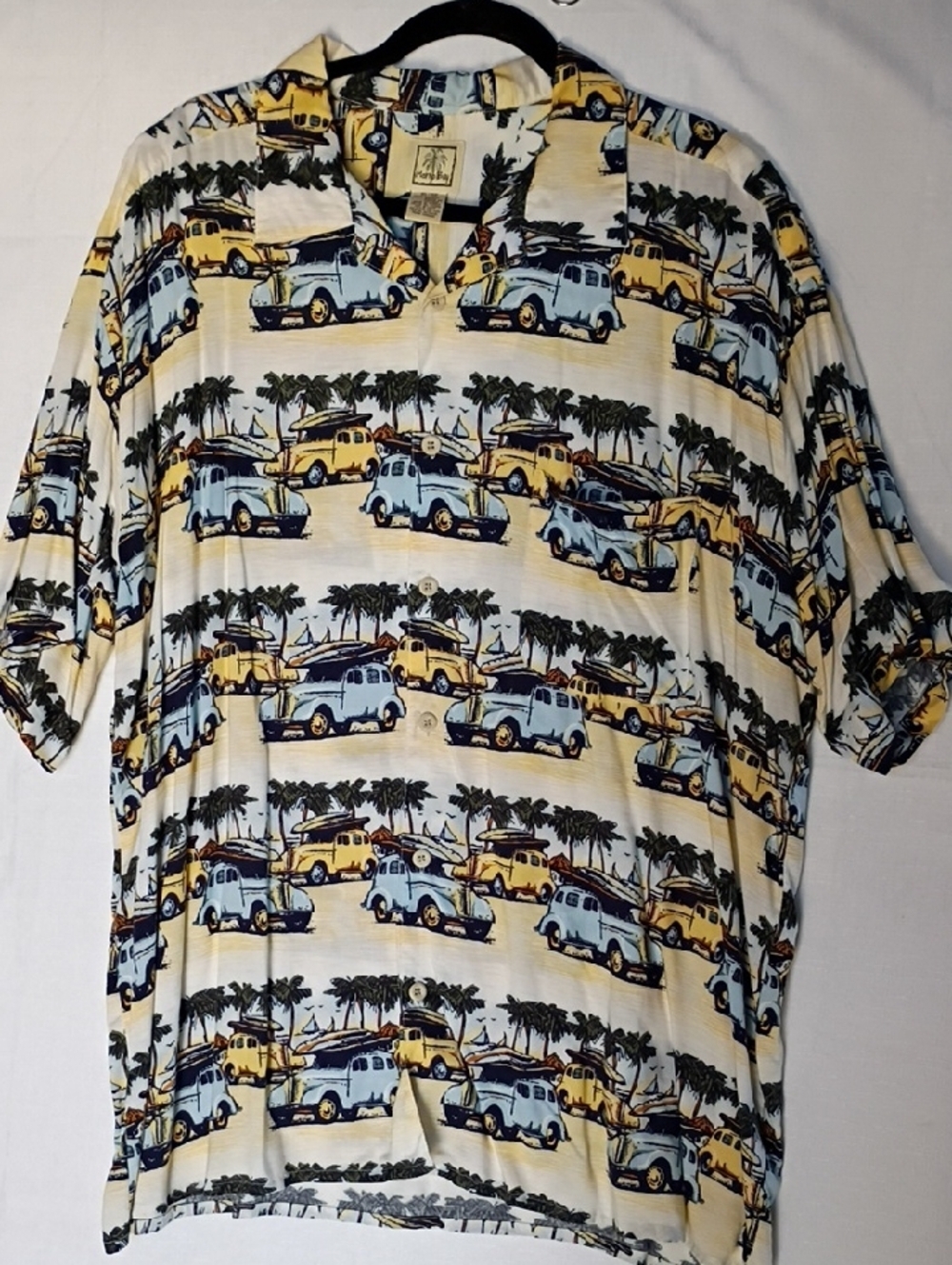 Morro Bay Men's  Short-Sleeve Hawaiian Shirt Surfboards Car SzXL 100%Viscose